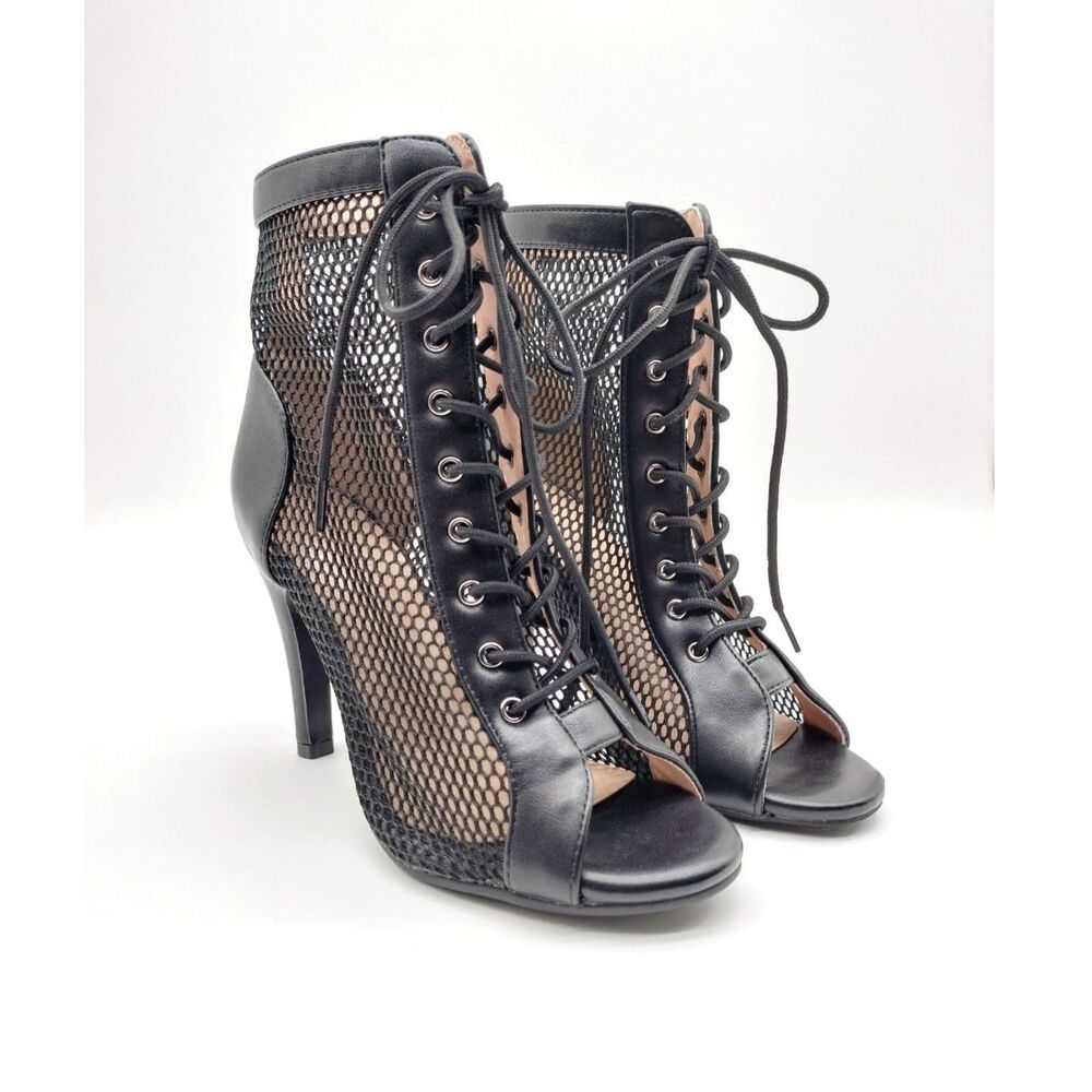 Danceand Sway Women's Size 6.5 Black Lace Up Mesh Stiletto Dance Ankle Booties